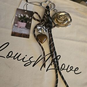 Louis Vuitton Brown Heart Charm Key & Card Holder with Gold Rose Charm